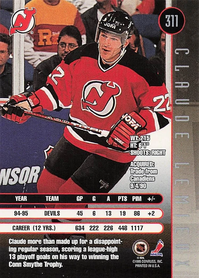 1995-96 Leaf - Claude Lemieux #311 - Image 2 of 2