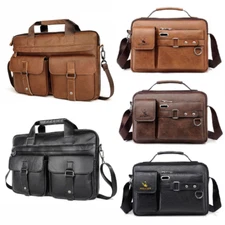Genuine Cowhide Leather Men's Messenger Shoulder Bag Laptop Satchel Briefcase