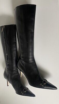 Christian Dior Tall Black Leather Knee High Boots Sz 38.5 EU Christian Dior Tall Black Leather Knee High Boots Sz 38.5 EU