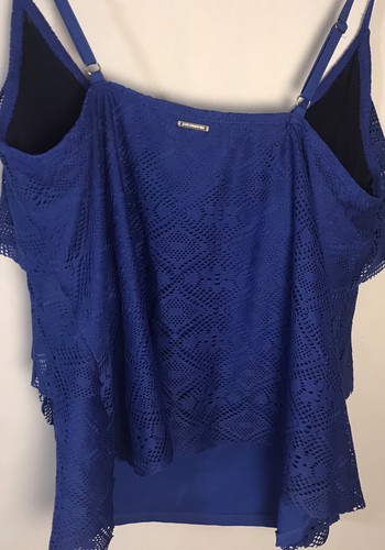 Jones New York Womens Blue Crochet Front Tankini Swim Top Separates Size 14 - Picture 2 of 7