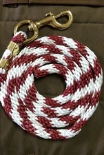 Horse Nylon Lead Rope 80 inches with brass Swivel Snap -maroon/white CANDY CANE