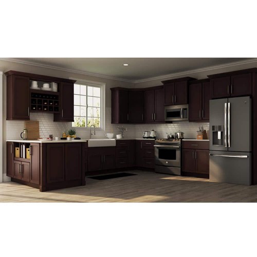 Hampton Bay Assembled Kitchen Cabinet Furniture Board Stained Shaker Dark Brown - Picture 2 of 12