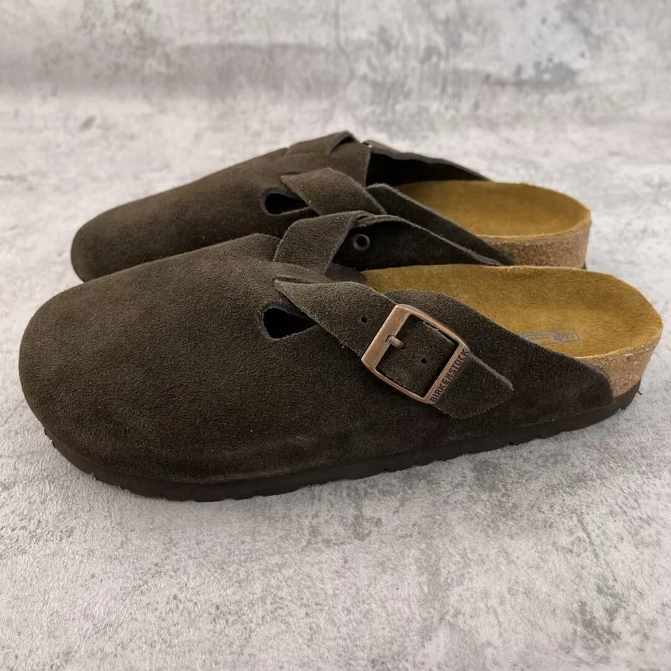 Birkenstock Boston Gamuza Cuero Suave Plantilla Zapatos Moca-Seleccionar Talla Foto 3 de 4