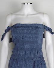 LAUNDRY SILK TEAL BLUE SMOCKED RUFFLE FRILL STRAPPY PLEATED COCKTAIL PARTY DRESS