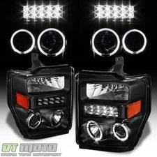 Black 2008-2010 Ford F250 F350 Superduty LED Halo Projector Headlights Headlamps
