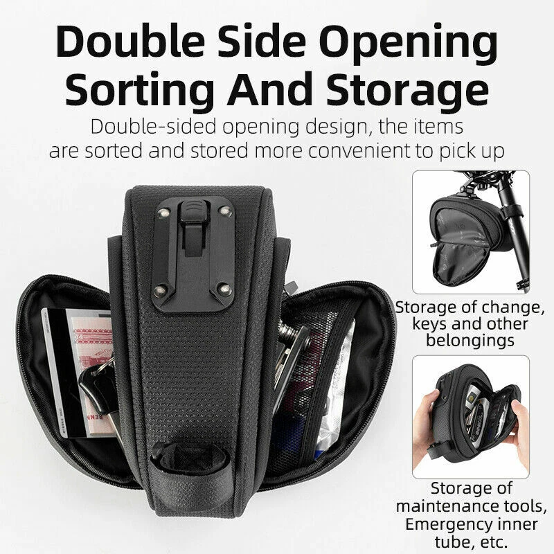 ROCKBROS Bicycle Saddle Bag Seat Bag Under Seat Bike Tail Storage Side Opening - Image 3 of 4