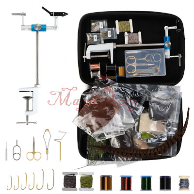 Fly Tying Kit Fly Fishing Feather Fur Vise Bobbin Holder Files Making ...