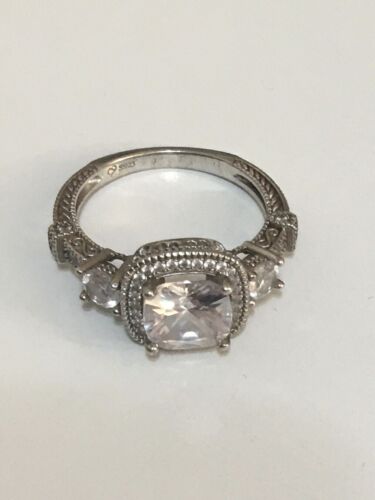 Vintage ￼14K White Gold Plated 925 Sterling Silver Princess Cut ￼Cz Wedding Ring - Afbeelding 1 van 20