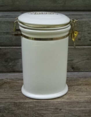 Walkers of Scotland Ceramic Tall Biscuit Barrel Cookie Jar w Gold