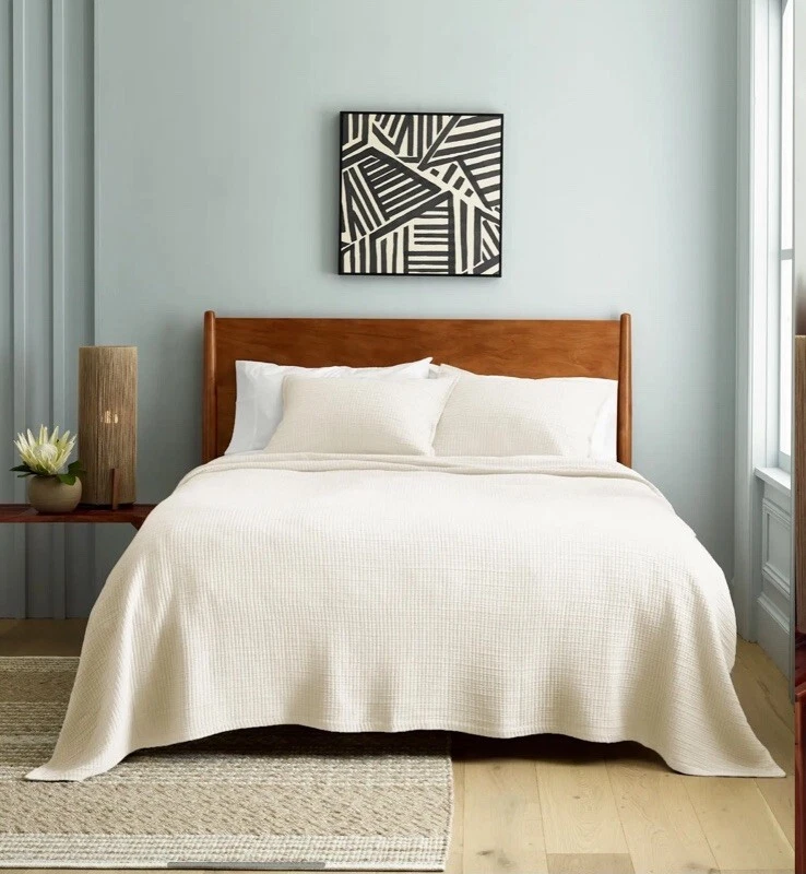 NUEVO SIN ETIQUETAS Quince King Size Acanalado Algodón Orgánico Conjunto Cobertor Marfil Caja Abierta Nuevo sin Etiquetas Foto 2 de 4