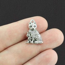10 Cat Antique Silver Tone Charms - SC4396