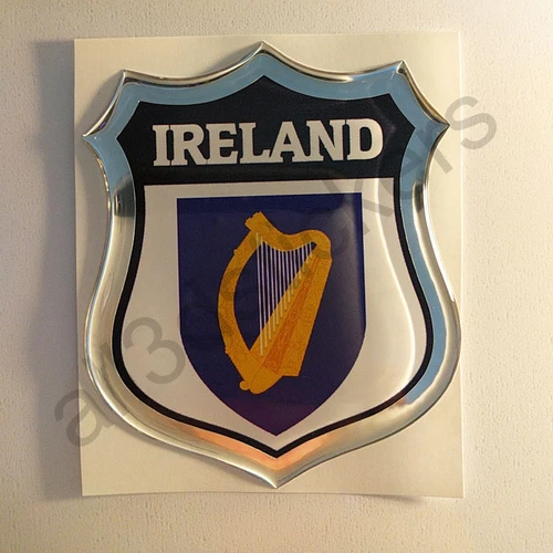 Sticker Ireland Emblem Coat of Arms Shield 3D Resin Domed Gel Vinyl Decal Car
