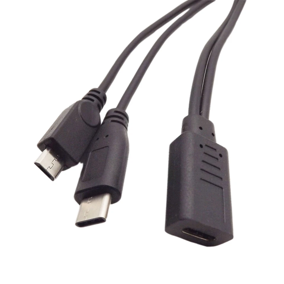 USB 3.1 Type C Female to Micro Male and Type C Male Data Charge Y Cable 30cm - Image 2 of 4