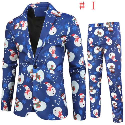 Mens Christmas Blazer Festive Coat Print Suits Jacket Xmas Party Jacket Costumes - Picture 41 of 54