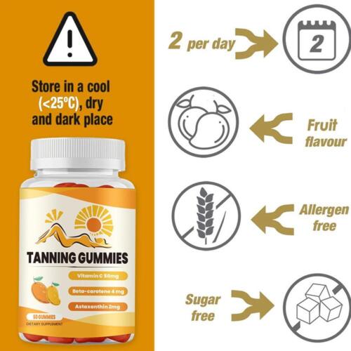 Bräunung_Gummis, natürliche Bräunungsergänzung für Hautgesundheit & Glanz 60 Stück 125g - Bild 10 von 13