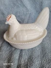 Vintage INDIANA White MILK GLASS Chicken HEN ON NEST Covered Bowl Candy Dish