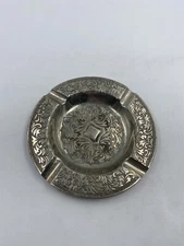 Vtg 4 Slot Ashtray Metal Embossed Art Cigar