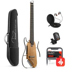 Donner HUSH I Headless Acoustic Electric Guitar Maple Wood With Bag Headphones