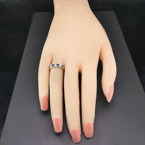 Vintage Solid 18k Yellow & White GOLD 4 SQUARE SAPPHIRE & 3 Diamond RING Sz M - Picture 6 of 6