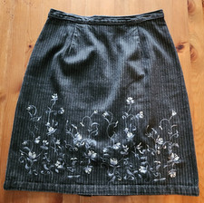 Vintage 90s Y2K Denim Pinstripe High Waist Mini Skirt Embroidery Floral Black