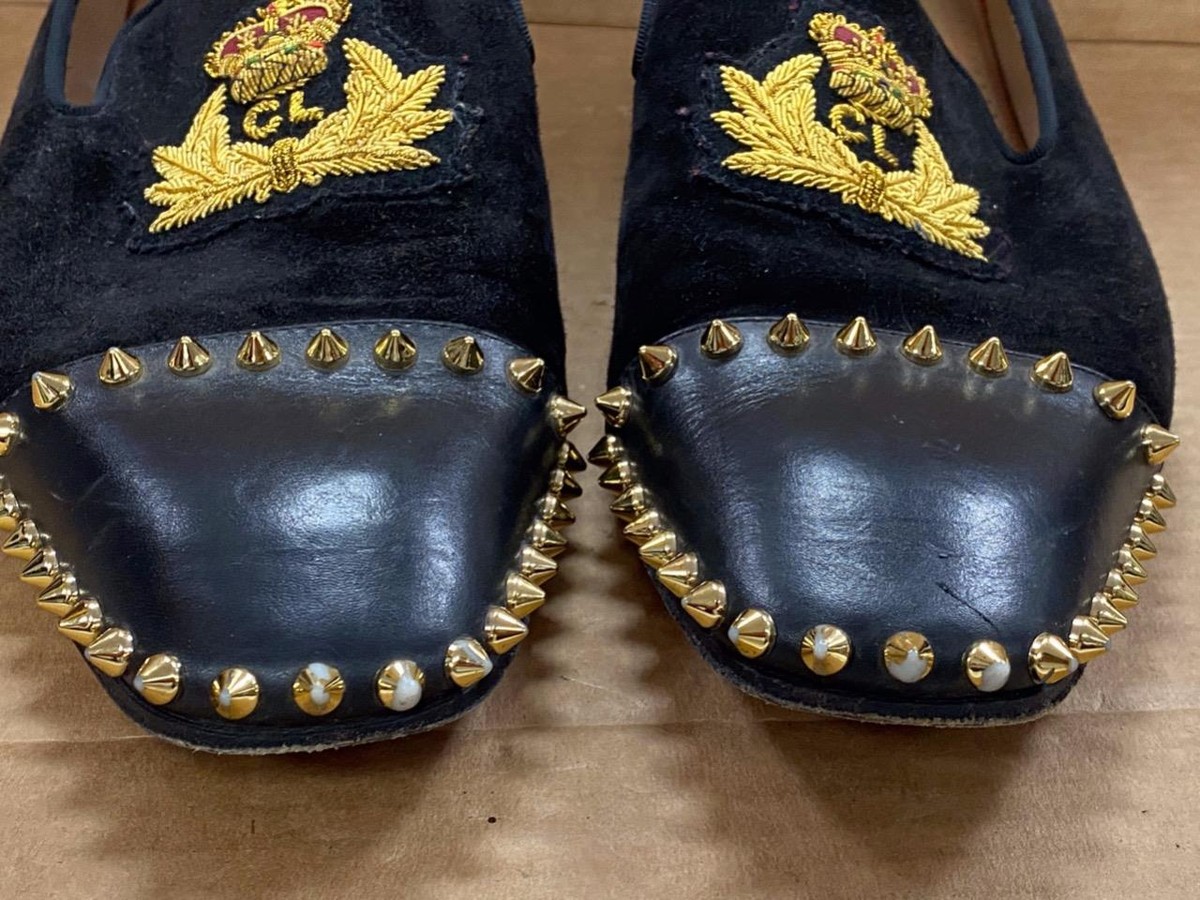 CHRISTIAN LOUBOUTIN CAPTAIN LOUBI FLAT BLACK/ GOLD VEAU VELOUR