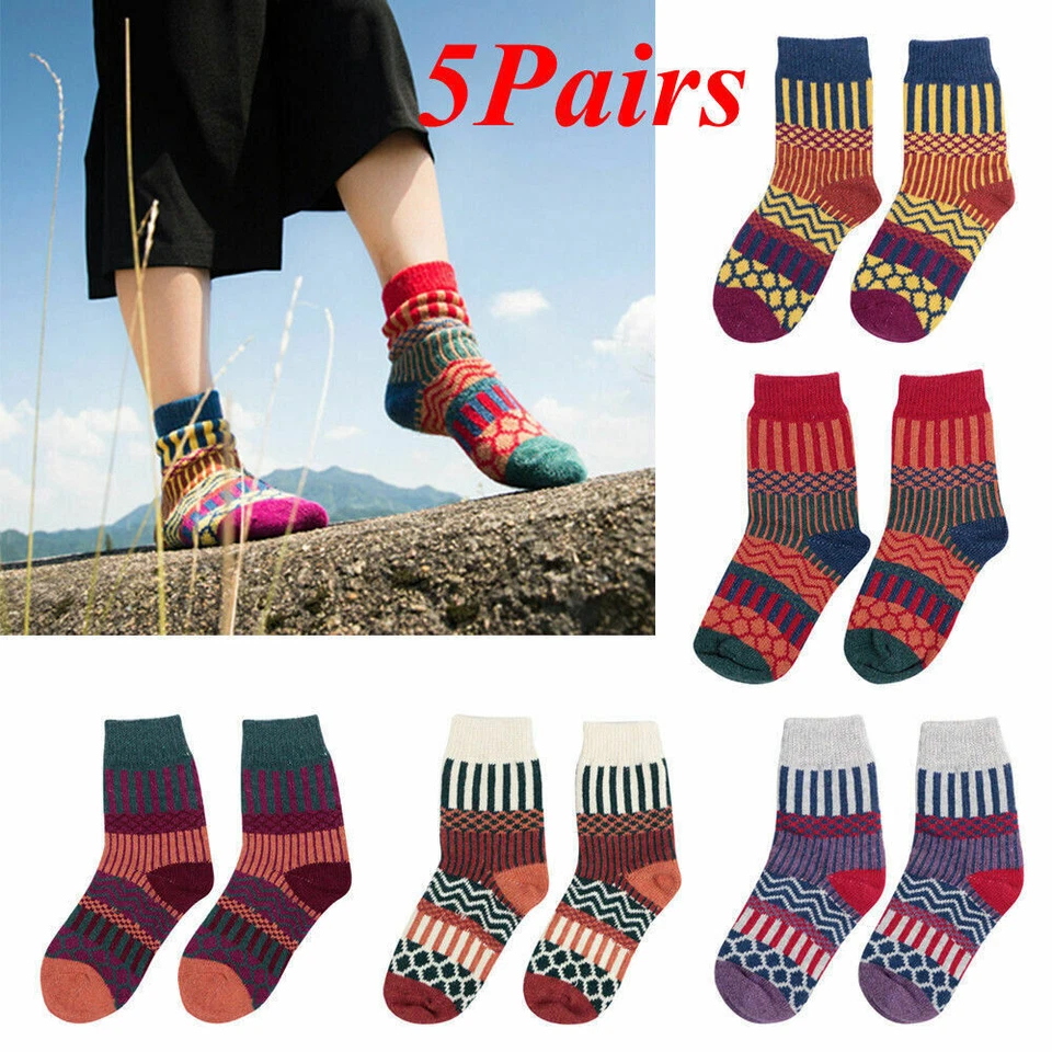 5 Pairs Womens Thick Socks Wool Thermal Warm Knitting Nordic Ladies Socks Winter - Image 2 of 4