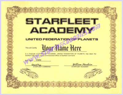 PERSONALIZED Certificate ''STARFLEET ACADEMY DIPLOMA'' Star Trek: Voyager w/Ship!
