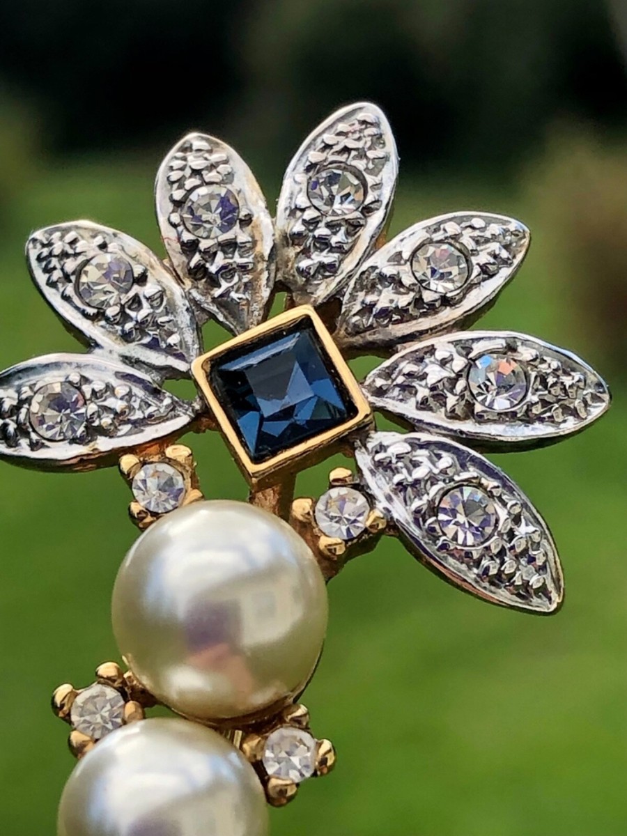 Broche Ancienne En Pierre Bleue Et Perles - Bijou Antique Vintage, Occasion