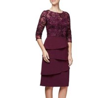 ALEX EVENINGS 8 Sequin Lace Bodice Asymmetrical Tiered Skirt Dress NWT 209