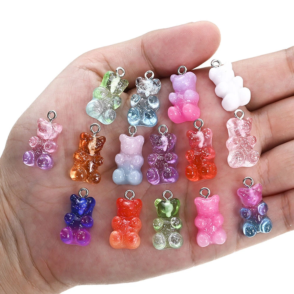10pcs Cute DIY Gummy Bear Resin Charms Necklace Pendant Earring Jewelry Decor