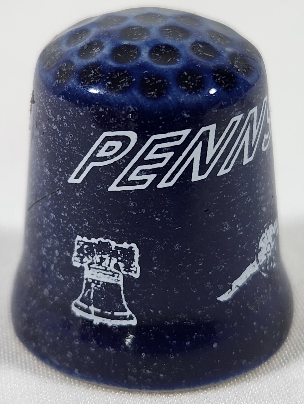 Vintage Pennsylvania Blue Speckled Porcelain Souvenir Thimble
