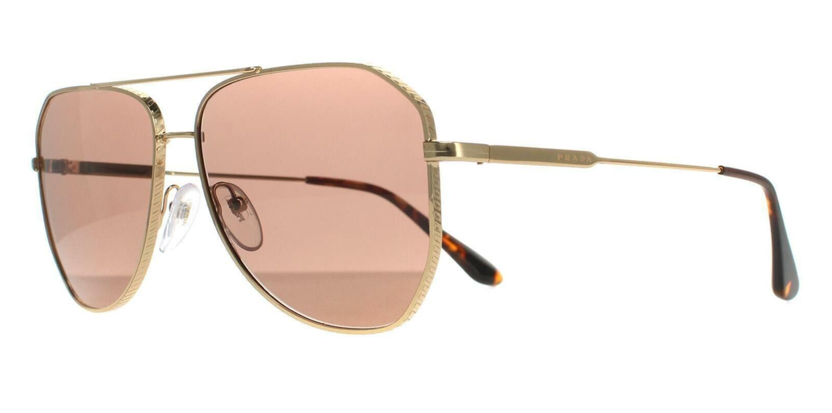 New PRADA Sunglasses SPR 63X 5AK-05D 61-14 Gold Aviator 