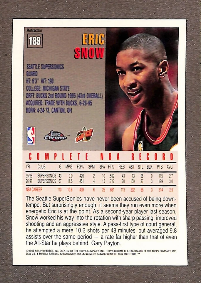 Eric Snow Sonics 1997-98 Topps cromo refractor #189 Foto 2 de 3