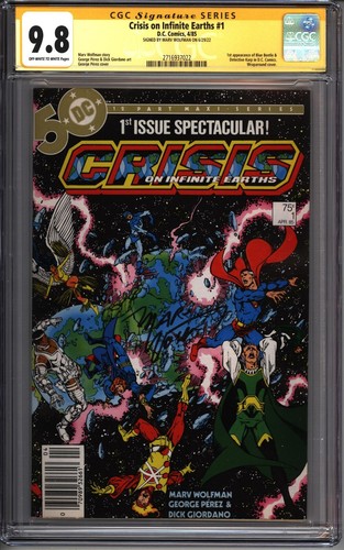 * CRISIS On Infinite Earths #1 CGC 9.8 SS Signed Wolfman NEWSSTAND! (2716937022)