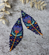 Tribal Earrings Native Large Boho American Seed Beads Handmade Earring