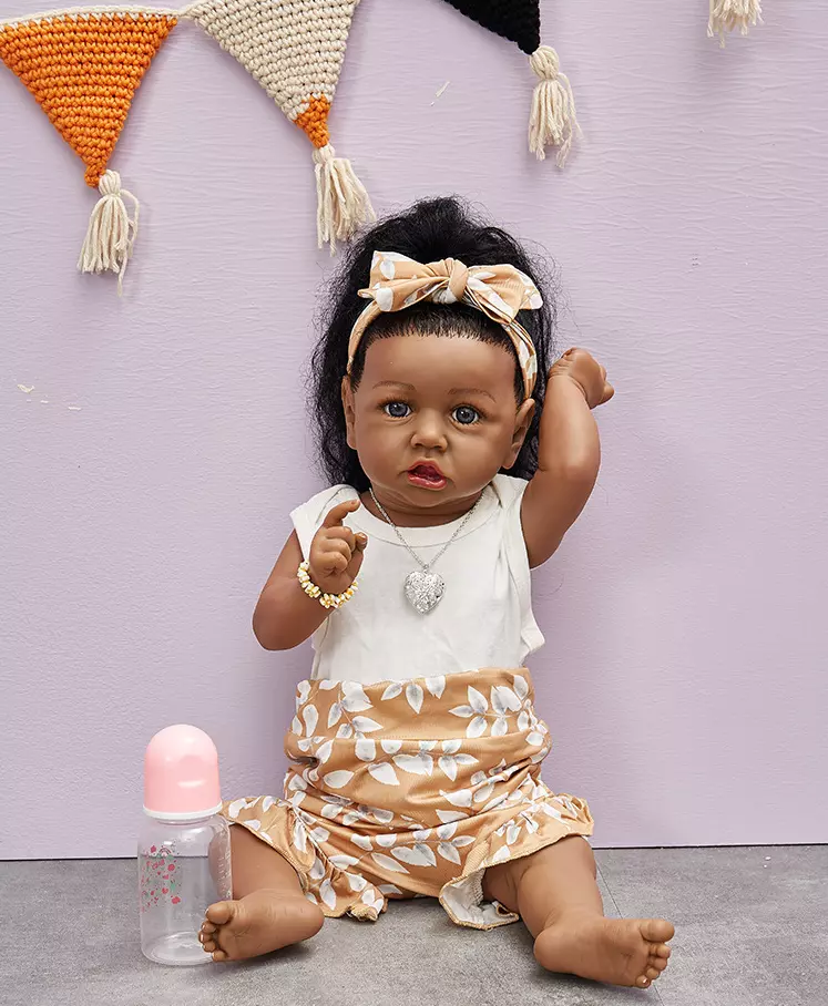 22'' Reborn Baby Girl Doll Full Body Vinyl Silicone African American Black  Bath