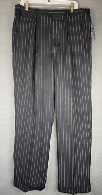 Vintage Blu Martini Mens Pant size 36W Black/White Pinstripe Expanding Waist NWT