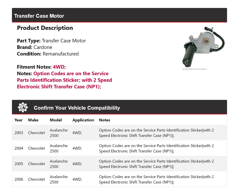 For 2003-2006 Chevrolet Avalanche 2500 4WD Transfer Case Motor Cardone 2004 2005 - Image 2 of 4