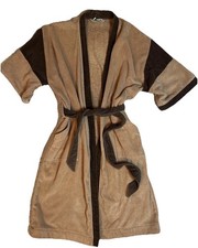 Vintage Brown Terry Cloth Colorblock Belted Short Sleeve Robe  Rare 
