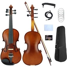 Acoustic Electric Violin 4/4 Full Size, 5 string Solid Maple Spruce with Ebon...