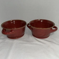 Member's Mark Tuscan Soup Bowls Mulberry w/Brown Trim Double Handle Set of 2