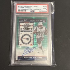 2019 Damien Harris Contenders Optic FOTL Rookie Auto SSP /27 Green pulsar