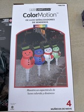 Gemmy LED Lightshow Colormotion Set of 4 Deluxe Snowman Pathway Lights Christmas