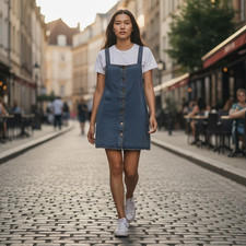 CIDER Women’s Blue Solid Denim Button Front Square Neck Sleeveless Mini Dress L