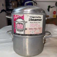 Vintage 3 Piece Leyse Aluminum 3 Qt Cooker Steamer # 2573 Good Condition