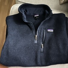 Patagonia Unisex Kids XL 14 Navy 1/4 Zip Fleece Pullover Jacket Logo