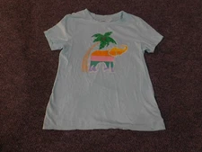 Crown and Ivy T Shirt Womens Medium Light Blue Graphic Elephant Palm Tree