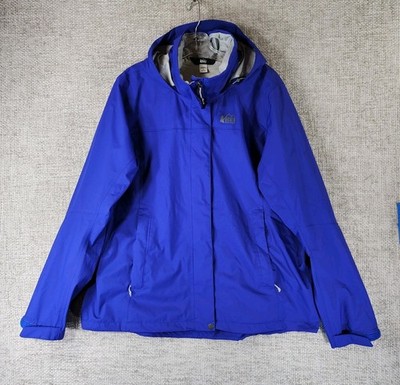 REI Co-Op Peak 2.5L Waterproof Rain Jacket Mens XL Blue Hooded Hiking Shell EUC