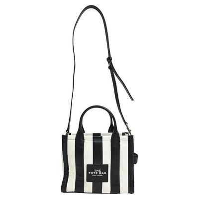 Marc Jacobs The Small Striped Tote Bag In And White Leather Women 