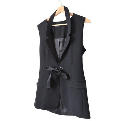 ladies black dress vest ZARA WOMAN Sleeveless Tie Longline Tuxedo Suit Blazer S Blogger Fav color pop